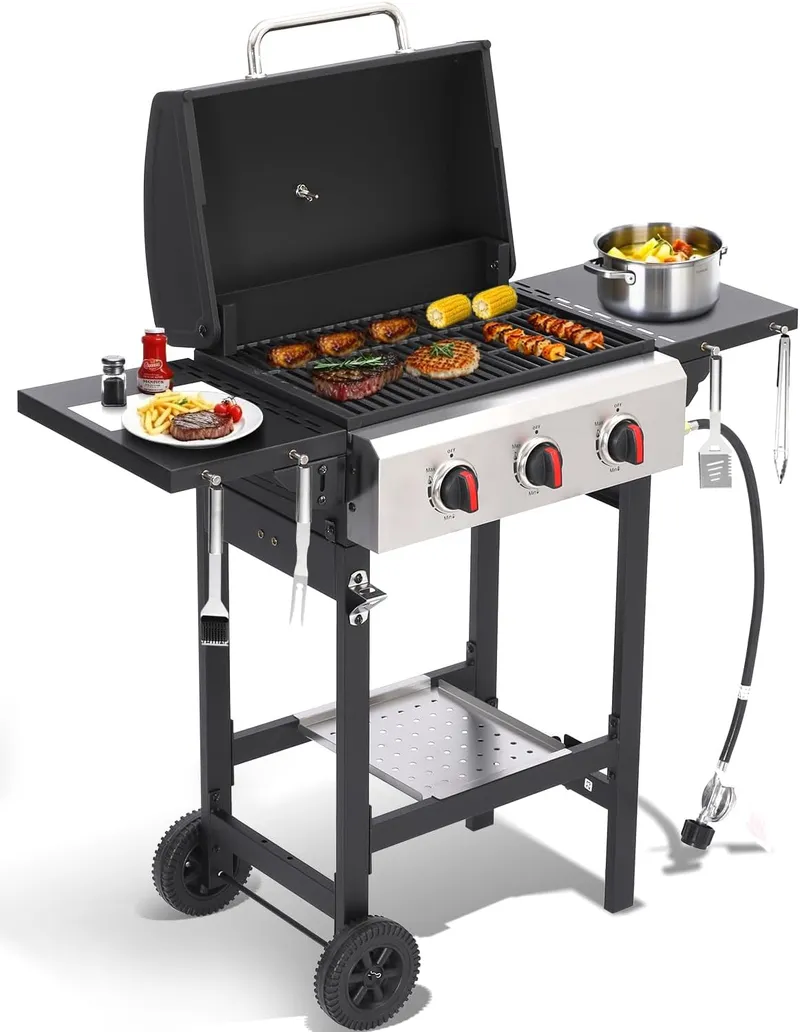 GRILL DEPOTS Propane Gas Grill with Folding Side Tables